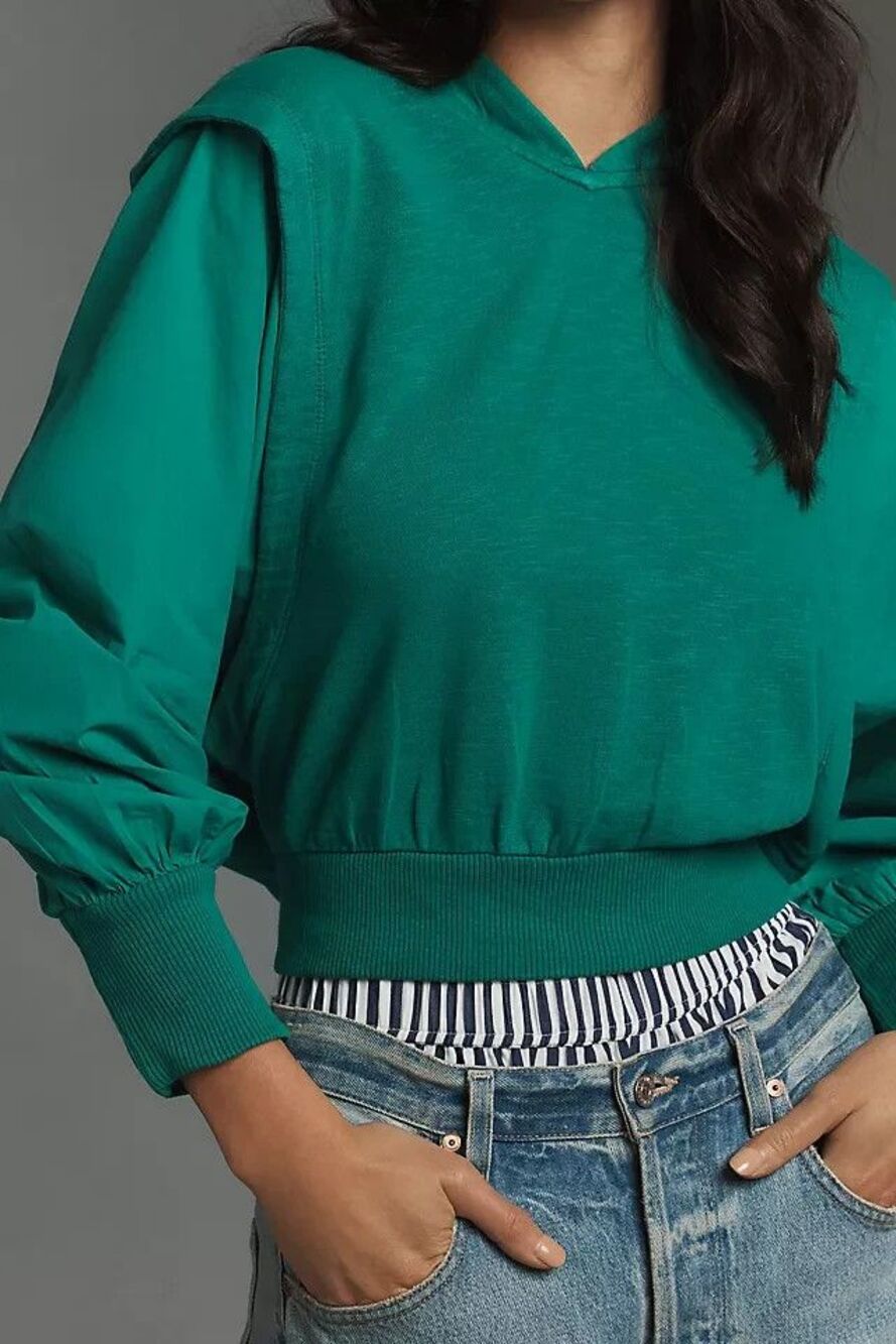 Anthropologie Pilcro Fabric Mix Oversized Hoodie Top Dolman Sleeves Size M Green